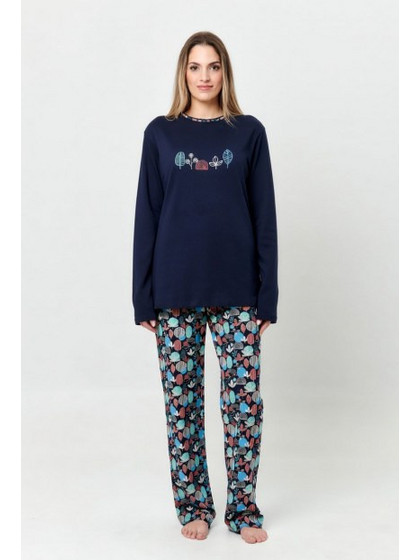 Apple Boxer Cozy Fall Σετ Γυναικείες Πιτζάμες Χειμωνιάτικες Βαμβακερές Navy Μπλε 0520417-226