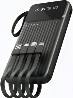 Ezra PB100 Power Bank 10000mAh με Ενσωματωμένα Καλώδια USB-C Lightning & micro USB Black