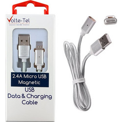 VOLTE-TEL ΚΑΛΩΔΙΟ MICRO USB ΦΟΡΤΙΣΗΣ DATA MAGNETIC BRAIDED VCD08 2.4A 1M SILVER - (8228322)