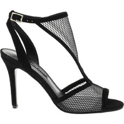 Nine West MANCHON2 Γυναικεία Πέδιλα Δερμάτινα Μαύρα με Λεπτό Ψηλό Τακούνι