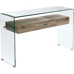 GLASSER Wood Κονσόλα Γυαλί Clear 12mm - Ράφι με Συρτάρι Απόχρωση Δρυς