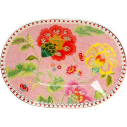 Cryspo Trio Πιάτο Γλυκού Πορσελάνης Οβάλ Floral Pink 8x12cm
