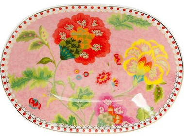 Cryspo Trio Πιάτο Γλυκού Πορσελάνης Οβάλ Floral Pink 8x12cm