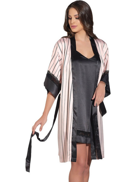 Σετ ρόμπα νυχτικό σατέν Pink Stripes 12739