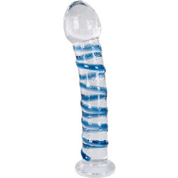 Διάφανο Γυάλινο Dildo με Μπλε Λωρίδες 17.5 cm