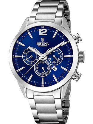 Festina Ανδρικό Ρολόι Χρονογράφος με Ασημί Μεταλλικό Μπρασελέ F20343/7