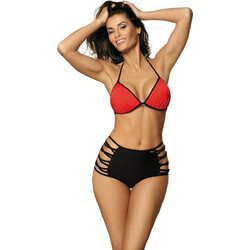 Marko Bkini Set Bikini Set Τριγωνάκι με Ενίσχυση Ψηλόμεσο Μαύρο Κόκκινο M-471