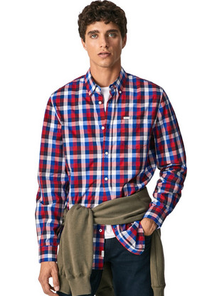 Pepe Jeans Marcus Ανδρικό Πουκάμισο Βαμβακερό Καρό Μακρυμάνικο Κανονική Γραμμή Κόκκινο Πολύχρωμο PM307112-287