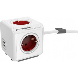 Allocacoc PowerCube Extended USB 5-Outlets/1.5m Cable + 2 x USB 2.1A - Red (1406RD/DEEUPC)