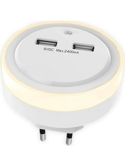 Φωτάκι Νυκτός LED Sonora με 2 θύρες φόρτισης USB - Λευκό