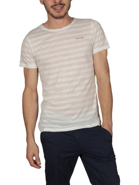 Ryujee ανδρικό ριγέ T-shirt κρεμ μελανζέ ry-tyler-cr
