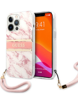 Guess Marble Collection Printed Stripe Back Cover Pink / White (iPhone 13 Pro)