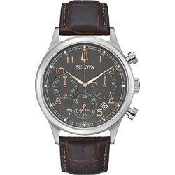 Bulova Precionist Ανδρικό Ρολόι Χρονογράφος με Καφέ Δερμάτινο Λουράκι 96B356