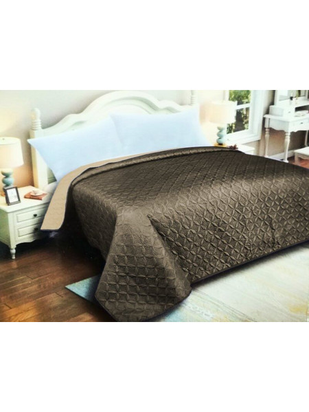 Κουβερλί Μονό Χακί-Μπεζ Microfiber Διπλής Όψης Ρόμβος Γαρύφαλλο 160x240