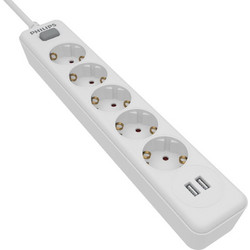 Philips Πολύπριζο 5 θέσεων και 2 Θύρες USB SPN3052W/GRS (1150100-0008)