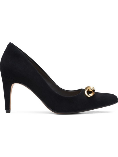 Clarks Laina85 Trim Γόβες Δερμάτινες με Ψηλό Τακούνι Μαύρες