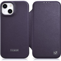 iCarer CE Premium Leather Folio MagSafe Θήκη Dark Purple (iPhone 14 Plus)