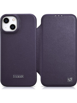iCarer CE Premium Leather Folio MagSafe Θήκη Dark Purple (iPhone 14 Plus)