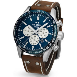 TW Steel Volante Ανδρικό Ρολόι Χρονογράφος με Καφέ Δερμάτινο Λουράκι VS121