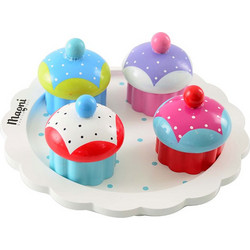 Magni Ξύλινος Δίσκος με 4 Πολύχρωμα Cupcakes με Velcro MGN1717