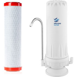 Proteas Filter PFC-WH-S Μονό Φίλτρο Νερού Άνω Πάγκου 1/4" με Βρυσάκι Λευκό EW-012-0100-STANDARD