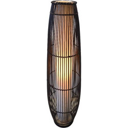 Timber Destyle Boho φωτιστικό δαπέδου από φυσικό υλικό με πλέξη μπαμπού ραττάν με λευκό εσωτερικό περίβλημα PVC μαύρο χρώμα