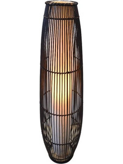 Timber Destyle Boho φωτιστικό δαπέδου από φυσικό υλικό με πλέξη μπαμπού ραττάν με λευκό εσωτερικό περίβλημα PVC μαύρο χρώμα