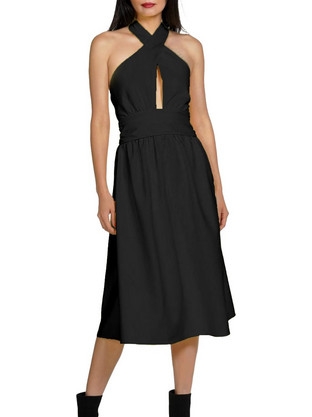 Kendall + Kylie Midi Καλοκαιρινό Βραδινό Φόρεμα Μαύρο KKW3813014