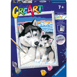 Ravensburger 20215 Creart Kids Ζωγραφική με Αριθμούς (Περιλαμβάνει Χρώματα,Πινέλο,Κορνίζα) Το Χάσκυ με Glitter για 7+ Ετών