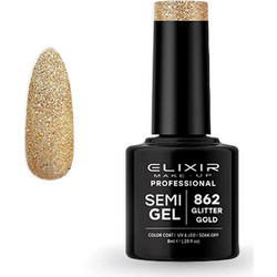 Elixir Semigel 862 Gold Glitter Ημιμόνιμο Βερνίκι Νυχιών 8ml