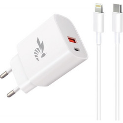 Beepower BC-4 Φορτιστής με Καλώδιο Lightning με Θύρα USB-A & USB-C 20W Quick Charge 3.0 White
