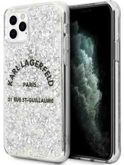 Karl Lagerfeld Glitter Flakes Cover Θήκη Σιλικόνης για iPhone 11 Pro Max - Ασημί
