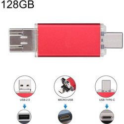 128GB 3 in 1 USB-C / Type-C + USB 2.0 + OTG Flash Disk, For Type-C Smartphones & PC Computer(Red) (OEM)