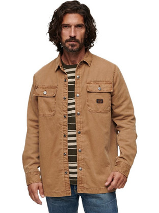 Superdry Workwear Ανδρικό Πουκάμισο Βαμβακερό Μακρυμάνικο Overshirt Καφέ M4010730A-9CK