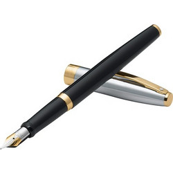 ΣΕΤ Sagaris Fountain Pen & ballpoint, Black Barrel and Chrome Cap with Gold Tone Trim