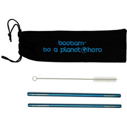 Boobam Straw Metal Wide Titanium Blue Μεταλλικά Καλαμάκια 2 Τεμάχια