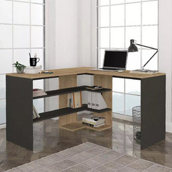Megapap Stylo Γωνιακό Γραφείο Ξύλινο με Βιβλιοθήκη 120x120x73.8cm GP042-0114,2