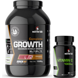 Warriorlab Complete Growth Strawberry Πρωτεΐνη Ορού Γάλακτος Όγκου 1.5kg + Vitamin C 1000mg 60 Ταμπλέτες