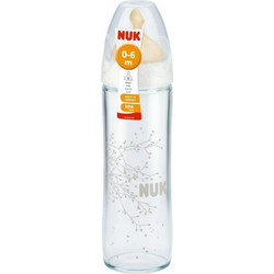 Nuk New Classic Latex Γυάλινο Μπιμπερό με Θηλή Καουτσούκ κατά των Κολικών 0-6m White Branches 240ml