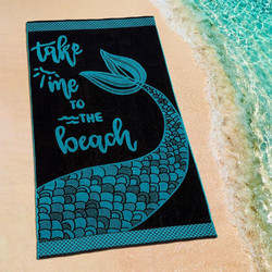 Lino Home Beach Time Πετσέτα Θαλάσσης Μαύρη Πετρόλ 86x160cm