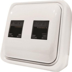 Πριζα Μινι Data Διπλη Rj45 8p8c Λευκη Ip20