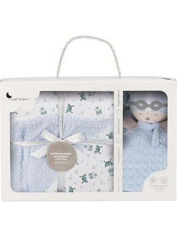 Interbaby Paracaidista Κουβέρτα Αγκαλιάς Βελουτέ + Πανάκι Παρηγοριάς 80x110 Γαλάζια