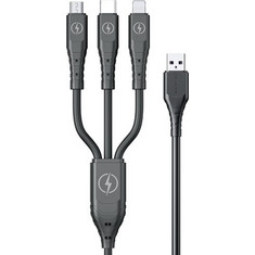 Wekome WDC-153 Regular USB to micro USB / Type-C / Lightning Cable 1.2m - Μαύρο