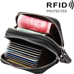 Genuine Leather Δερμάτινο Πορτοφόλι με Θήκες για Κάρτες RFID Blocking (10.5x7.0x4.0cm) - Black Microcenter Collection! - OEM
