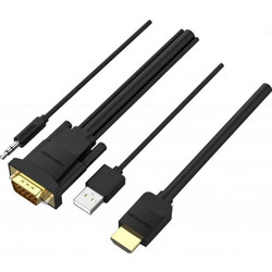 VENTION HDMI to VGA Cable with Audio Output & USB Power Supply 3M Black
