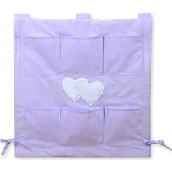 Cot tidy- Hanging Hearts white polka dots on lilac