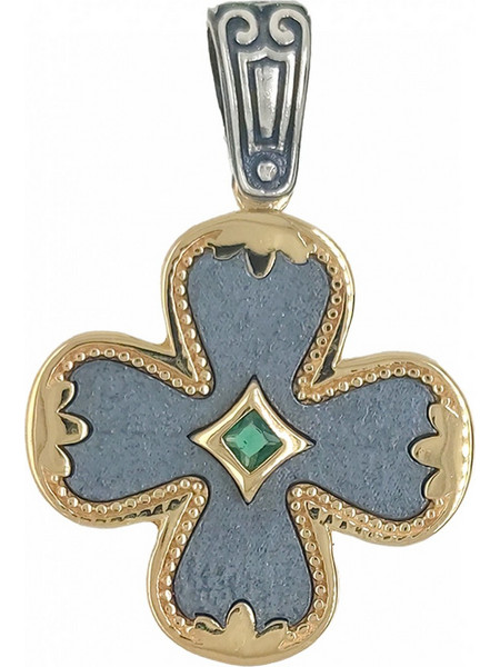 Σταυρός Anastasios Creations ασήμι 925 βυζαντινός με πράσινο ζιργκόν ST48