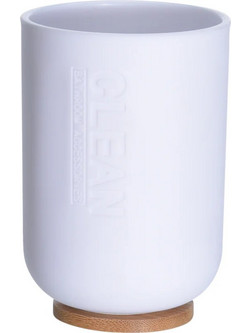 Ποτήρι πλαστικό σε λευκό ματ με βάση από bamboo 300ml
