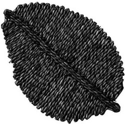 Σουπλά ψάθινo boho μαύρο rattan σε σχήμα φύλλου 55x35xΥ2εκ