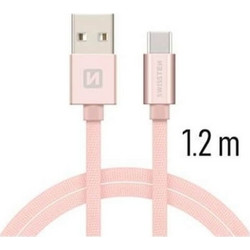 Καλώδιο Φόρτισης SWISSTEN (71521205) USB-A σε USB-C - 3A, QC, USB 3.1 - Braided - 1.2m - Ροζ 71521205